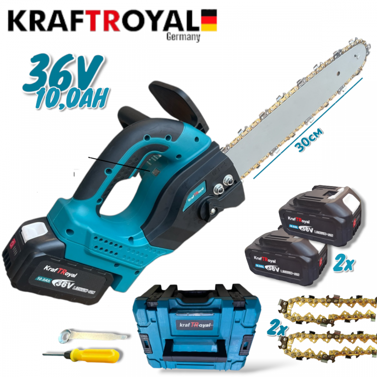 Γερμανικό επαναφορτιζόμενο αλυσοπρίονο Kraft Royal με 2 μπαταρίες και 2 αλυσίδες Γερμανικό επαναφορτιζόμενο αλυσοπρίονο Kraft Royal με 2 μπαταρίες και 2 αλυσίδες