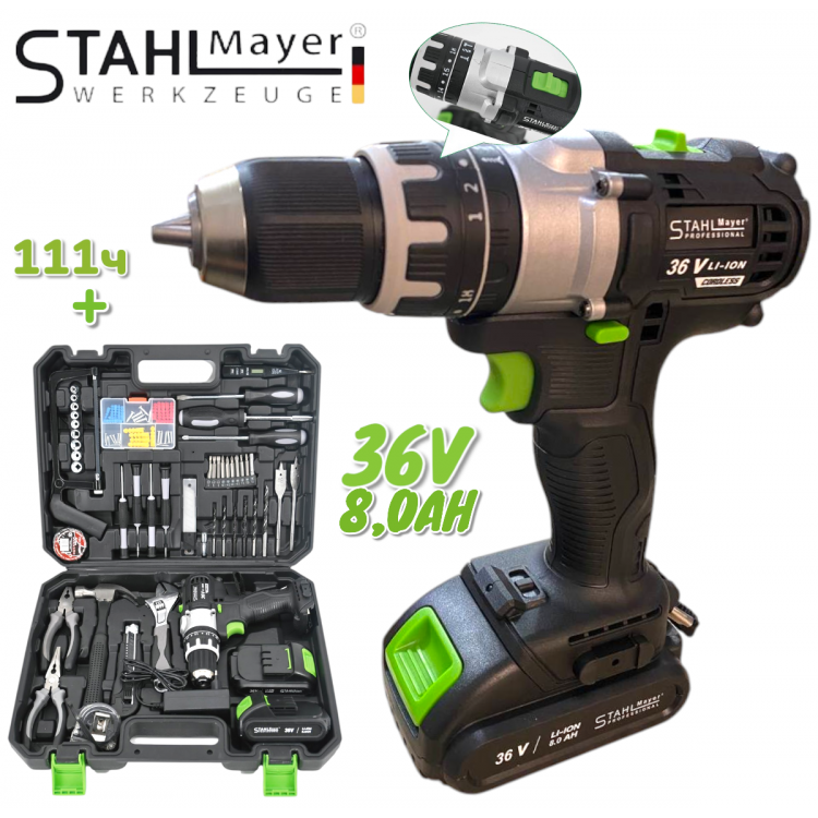 Κρουστικό Δραπανοκατσάβιδο STAHLMAYER 36V 2 Μπαταρίες + με 111 εξαρτήματα Κρουστικό Δραπανοκατσάβιδο STAHLMAYER 36V 2 Μπαταρίες + με 111 εξαρτήματα