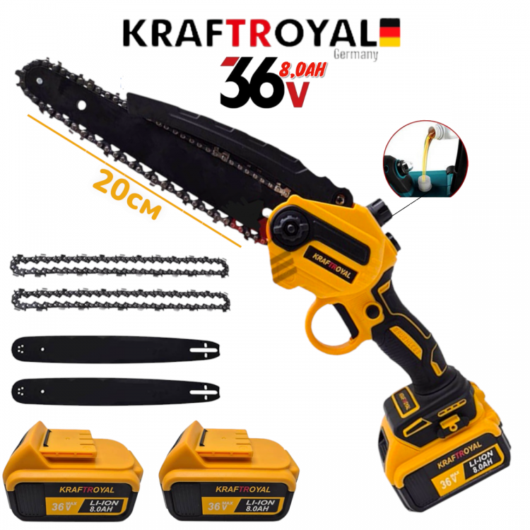 ΑΛΥΣΟΠΡΙΟΝΟ ΜΠΑΤΑΡΙΑΣ KRAFTROYAL 36V 8,0AH ΜΕ Αυτόματη Λίπανση Αλυσίδας 20cm ΑΛΥΣΟΠΡΙΟΝΟ ΜΠΑΤΑΡΙΑΣ KRAFTROYAL 36V 8,0AH ΜΕ Αυτόματη Λίπανση Αλυσίδας 20cm