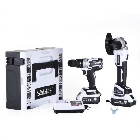 Γωνιακός ΤΡΟΧΟΣ μπαταρίας 125 χιλιοστών και κρουστικός ΒΙΔΟΛΟΓΟΣ 2 σε 1 STAHLMAYER 36V 8.0AH 2 μπαταρίες Γωνιακός ΤΡΟΧΟΣ μπαταρίας 125 χιλιοστών και κρουστικός ΒΙΔΟΛΟΓΟΣ 2 σε 1 STAHLMAYER 36V 8.0AH 2 μπαταρίες