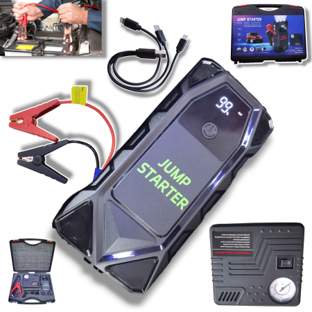 Εξωτερική μπαταρία αυτοκινήτου POWER BANK 12V για τροφοδοσία ρεύματος στην μπαταρια με συμπιεστή και φακο