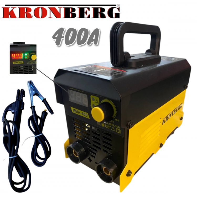 ΗΛΕΚΤΡΟΚΟΛΛΗΣΗ KRONBERG IGBN INVERTER 400A MMA με οθόνη και έως 5mm Ηλεκτρόδια + καλώδια