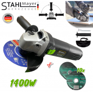 Ηλεκτρικός γωνιακός τροχοσ 125mm 1400W STAHLMAYER BLACK με ρύθμιση ταχύτητας + 10 δίσκους για μέταλλο.