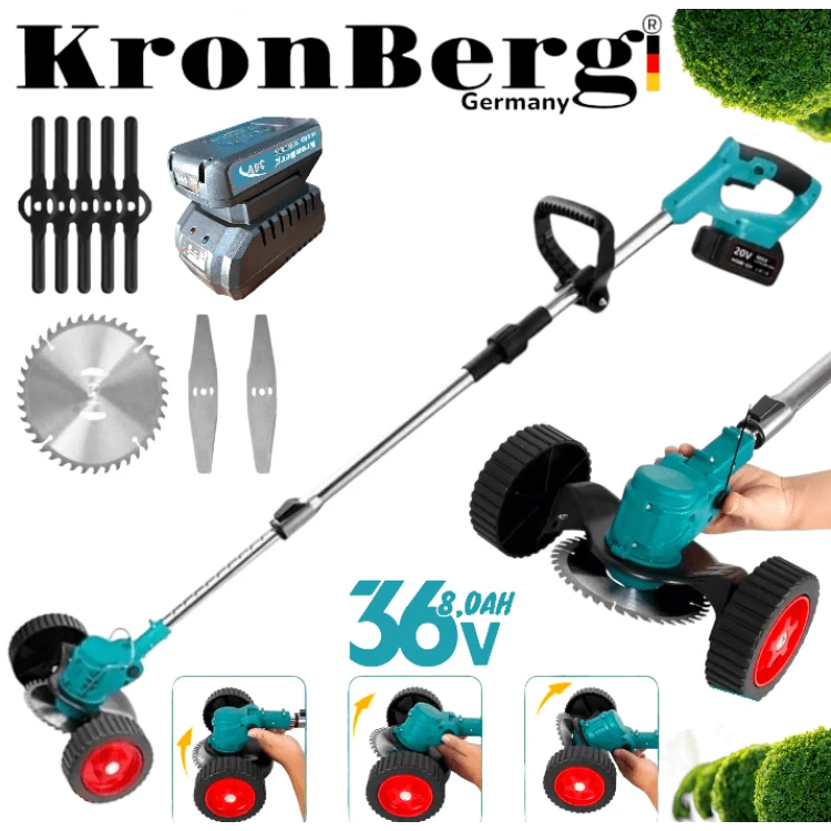 Ασύρματο χορτοκοπτικό με ρόδες KRONBERG 36V 8.0AH 2 μπαταρίες και φορτιστής