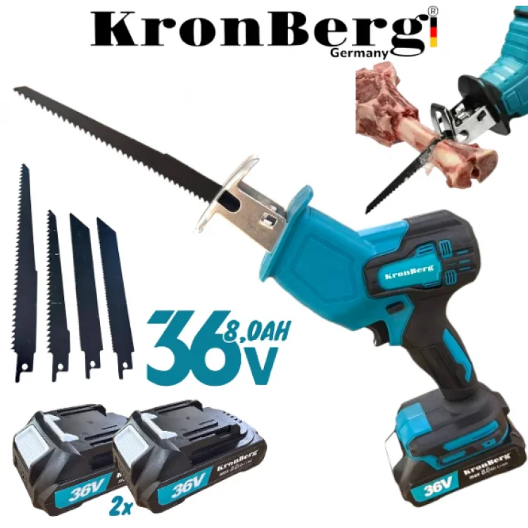 Σπαθοπριονο με 4 Λεπίδες KRONBERG 36V 8.0AH για Κρέας  Ξύλο Πλαστικό Σίδερο Μέταλλο και ΑΛΛΑ με 2 Μπαταρίες