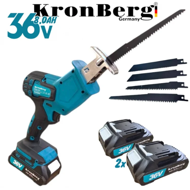 Σπαθοπριονο με 4 Λεπίδες KRONBERG 36V 8.0AH για Κρέας  Ξύλο Πλαστικό Σίδερο Μέταλλο και ΑΛΛΑ με 2 Μπαταρίες