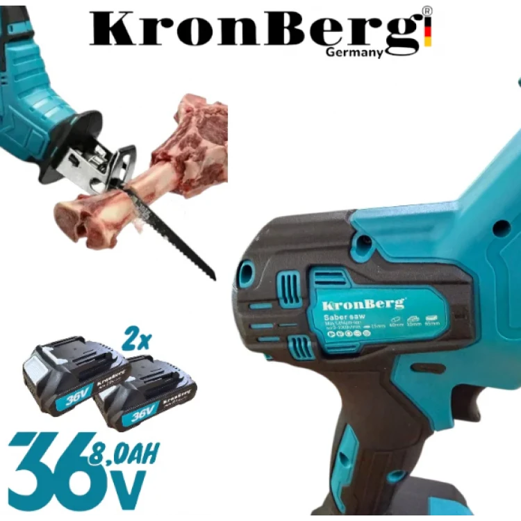Σπαθοπριονο με 4 Λεπίδες KRONBERG 36V 8.0AH για Κρέας  Ξύλο Πλαστικό Σίδερο Μέταλλο και ΑΛΛΑ με 2 Μπαταρίες