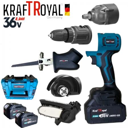 5 σε 1 KRAFT ROYAL επαναφορτιζομενο Εργαλείο 5 Κεφαλών 36V 8.0AH Δραπανοκατσαβιδο - Μπουλονοκλειδο - Σπαθοπριονο - Αλυσοπριονο κλαδεματος και Γωνιακός Τροχος 5 σε 1 KRAFT ROYAL επαναφορτιζομενο Εργαλείο 5 Κεφαλών 36V 8.0AH Δραπανοκατσαβιδο - Μπουλονοκλειδο - Σπαθοπριονο - Αλυσοπριονο κλαδεματος και Γωνιακός Τροχος