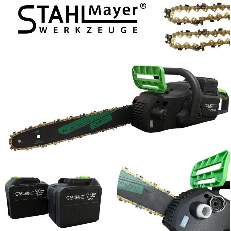 Αλυσοπρίονο STAHLMAYER 72V 8Ah – Λαμα 16" 40cm, 2 Αλυσίδες, Οθόνη και Ενεργό Φρένο Αλυσοπρίονο STAHLMAYER 72V 8Ah – Λαμα 16" 40cm, 2 Αλυσίδες, Οθόνη και Ενεργό Φρένο