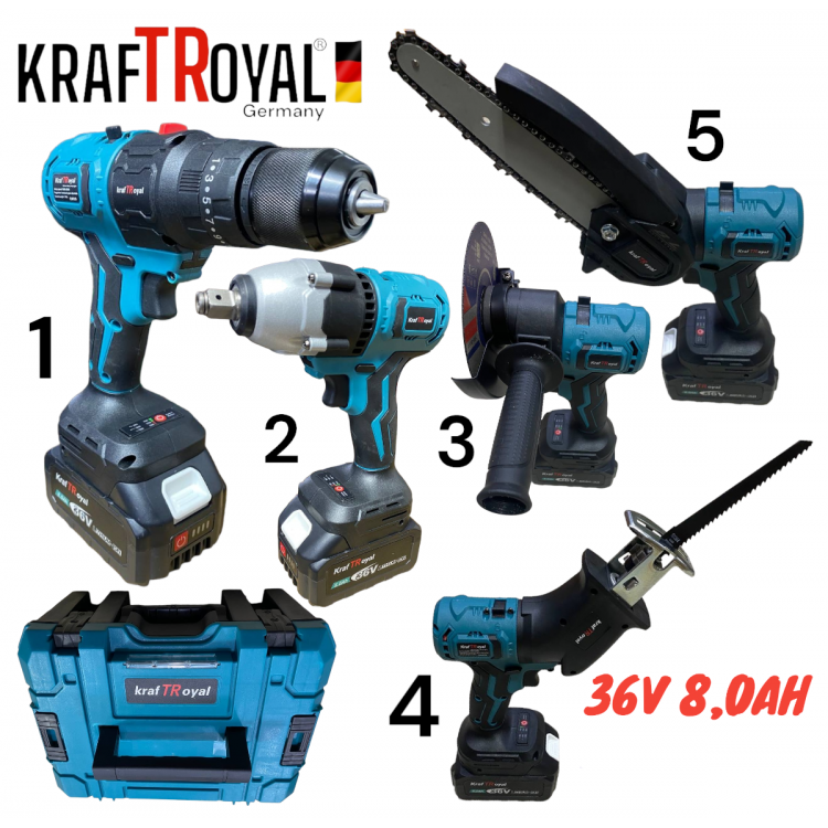 5 σε 1 KRAFT ROYAL επαναφορτιζομενο Εργαλείο 5 Κεφαλών 36V 8.0AH Δραπανοκατσαβιδο - Μπουλονοκλειδο - Σπαθοπριονο - Αλυσοπριονο κλαδεματος και Γωνιακός Τροχος 5 σε 1 KRAFT ROYAL επαναφορτιζομενο Εργαλείο 5 Κεφαλών 36V 8.0AH Δραπανοκατσαβιδο - Μπουλονοκλειδο - Σπαθοπριονο - Αλυσοπριονο κλαδεματος και Γωνιακός Τροχος