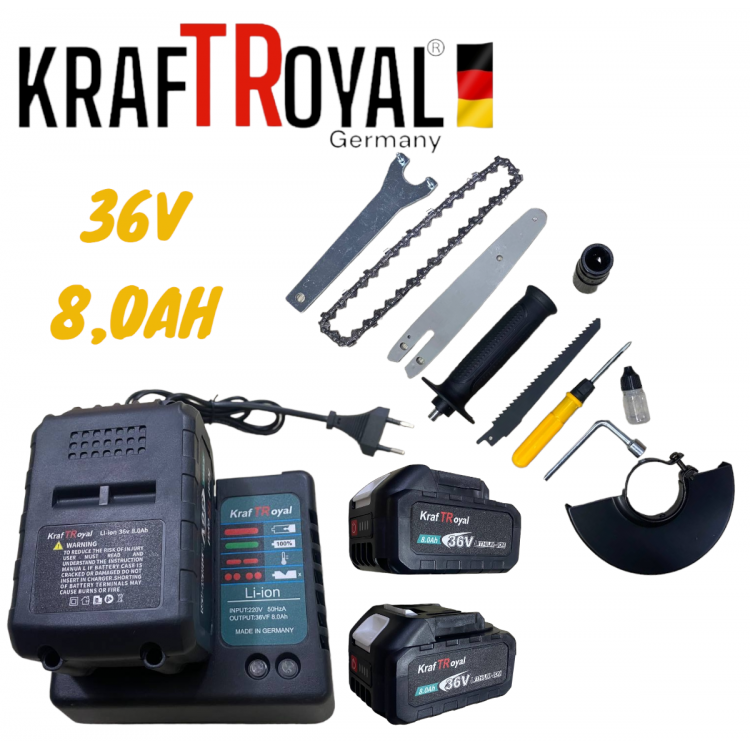 5 σε 1 KRAFT ROYAL επαναφορτιζομενο Εργαλείο 5 Κεφαλών 36V 8.0AH Δραπανοκατσαβιδο - Μπουλονοκλειδο - Σπαθοπριονο - Αλυσοπριονο κλαδεματος και Γωνιακός Τροχος 5 σε 1 KRAFT ROYAL επαναφορτιζομενο Εργαλείο 5 Κεφαλών 36V 8.0AH Δραπανοκατσαβιδο - Μπουλονοκλειδο - Σπαθοπριονο - Αλυσοπριονο κλαδεματος και Γωνιακός Τροχος