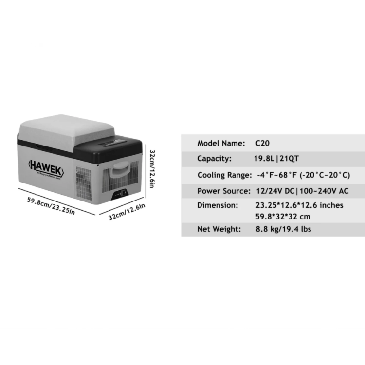 Φορητό ψυγείο με συμπιεστή HAWEK C-20L - C- 30L - C 40L – 12V / 24V / 220V | Ψύξη και κατάψυξη οπουδήποτε,