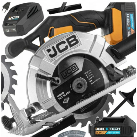 Επαναφορτιζόμενο δισκοπρίονο JCB 18CS-2XB-E, 18 V, 165 mm, με μπαταρία και φορτιστή