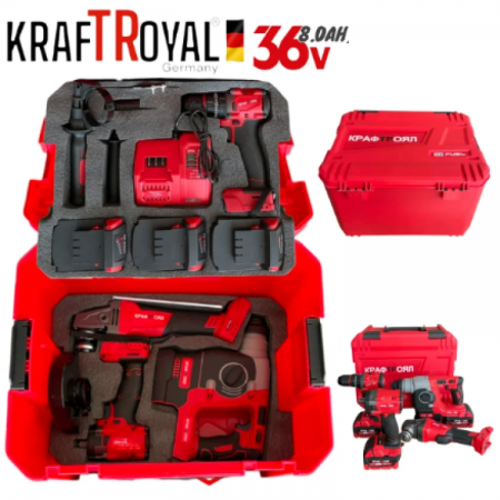 ΣΕΤ 4 σε 1 Γωνιακός τροχός 125mm ,μεγαλο κρουστικο σκαπτικο/τρυπάνι, κρουστικο Κατσαβίδι και μπουλονοκλειδο 3 μπαταρίες KRAFTROYAL ΣΕΤ 4 σε 1 Γωνιακός τροχός 125mm ,μεγαλο κρουστικο σκαπτικο/τρυπάνι, κρουστικο Κατσαβίδι και μπουλονοκλειδο 3 μπαταρίες KRAFTROYAL