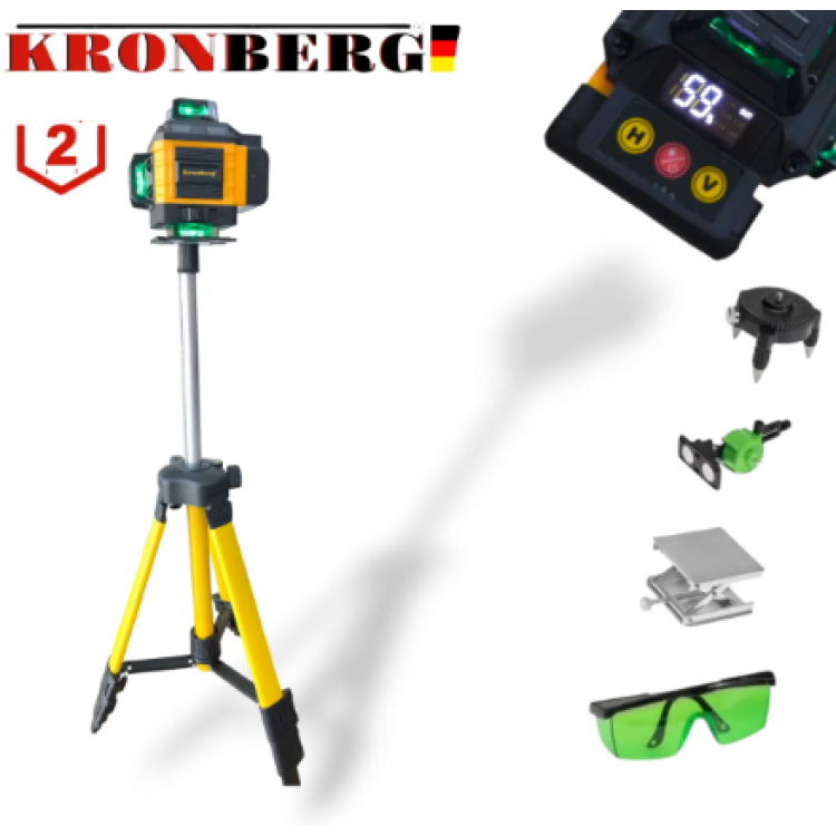 Αλφάδι λέιζερ 4D με 16 γραμμές KRONBERG  με ένδειξη μπαταρίας αισθητήρα + τρίποδο