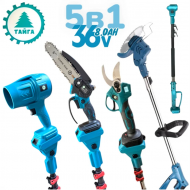 Σετ κήπου 5 σε 1 με τηλεσκοπικό κοντάρι, φυσητήρα φύλλων, αλυσοπρίονο, ψαλίδι κλαδέματος και χορτοκοπτικό 36V 8.0AH, 3 μπαταρίες