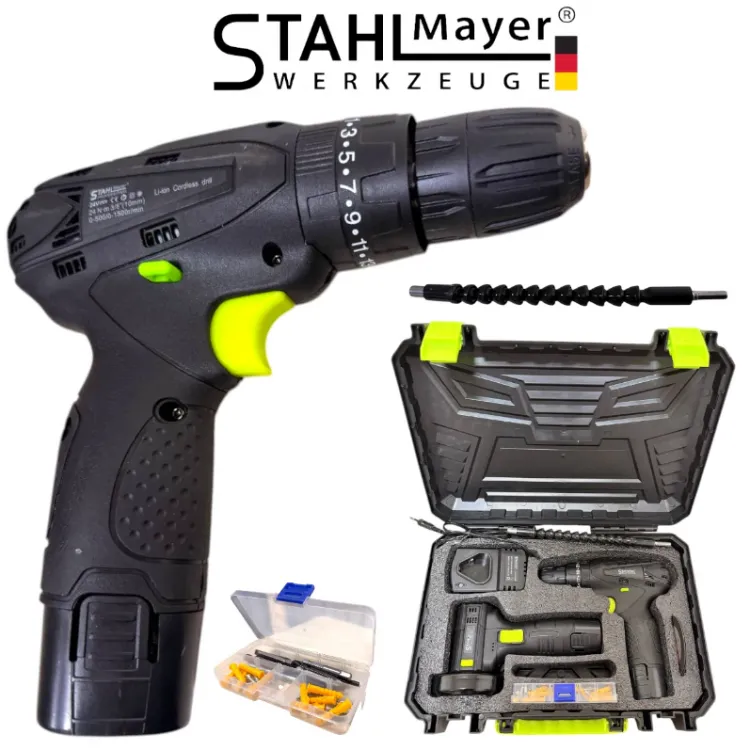 Σετ επαναφορτιζομενα κρουστικο κατσαβιδι + μίνι γωνιακος τροχος STAHLMAYER 24V Σετ επαναφορτιζομενα κρουστικο κατσαβιδι + μίνι γωνιακος τροχος STAHLMAYER 24V