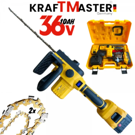Αλυσοπρίονο μπαταριας KRAFTMASTER 36V 10AH 30cm με 2 Μπαταρίες (Αυτόματη Λίπανση) με Οθόνη Μπλε και Κίτρινο Αλυσοπρίονο μπαταριας KRAFTMASTER 36V 10AH 30cm με 2 Μπαταρίες (Αυτόματη Λίπανση) με Οθόνη Μπλε και Κίτρινο