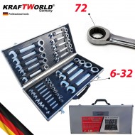 Σετ αστεριών κλειδιών ευθεία καστάνια από 6 mm έως 32 mm 22 μέρη σε μια μεταλλική βαλίτσα KRAFTWELLE