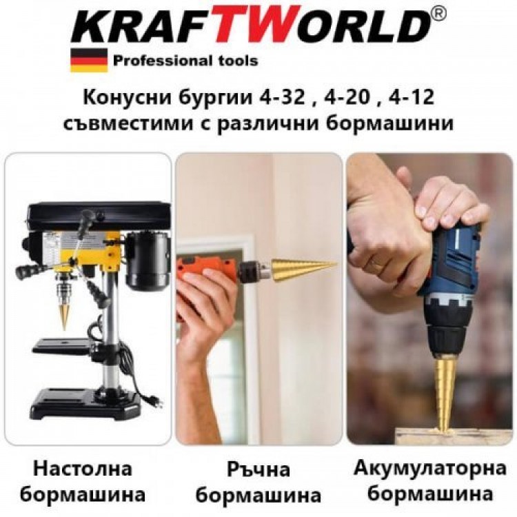 Σετ Κωνικα Τρυπάνια Kraft World με Θήκη 4-32mm 4-20mm 4-12mm