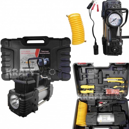 Σετ οδικής βοήθειας - συμπιεστής ελαστικών με φακό LED, σωλήνα αέρα και εργαλεία